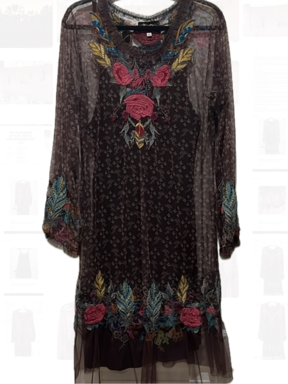 Johnny Was midi Sheer mesh Embroidered Floral